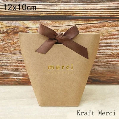 5pcs Black White Merci Candy Bag French Thank You Kraft Paper Gift Packaging Box Wedding Favors Birthday Party Supplies