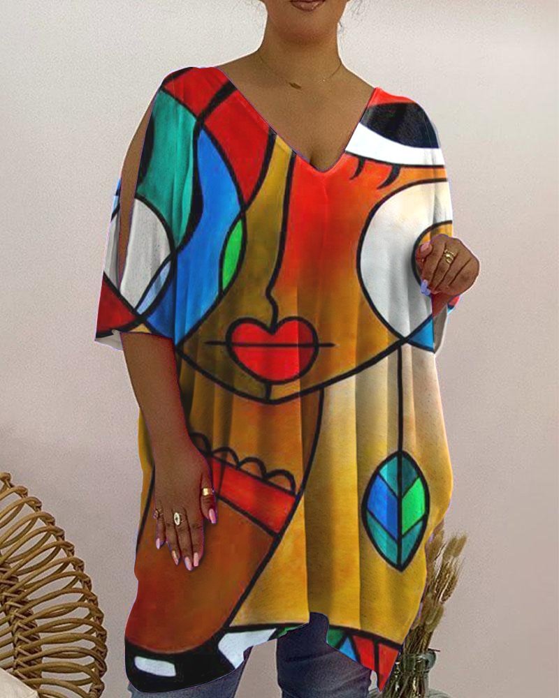 V-neck Vegan Print Women's Top