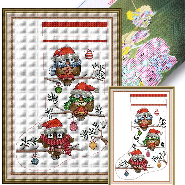 【Joy Sunday Brand】Owl in Christmas Stocking 30*44cm 16CT Stamped Canvas Cross Stitch(backstitch) gbfke
