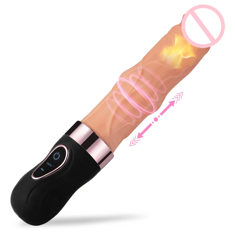 Realistic Thrusting Heating Dildo Vibrator With Thrusting Bead - Rose Toy