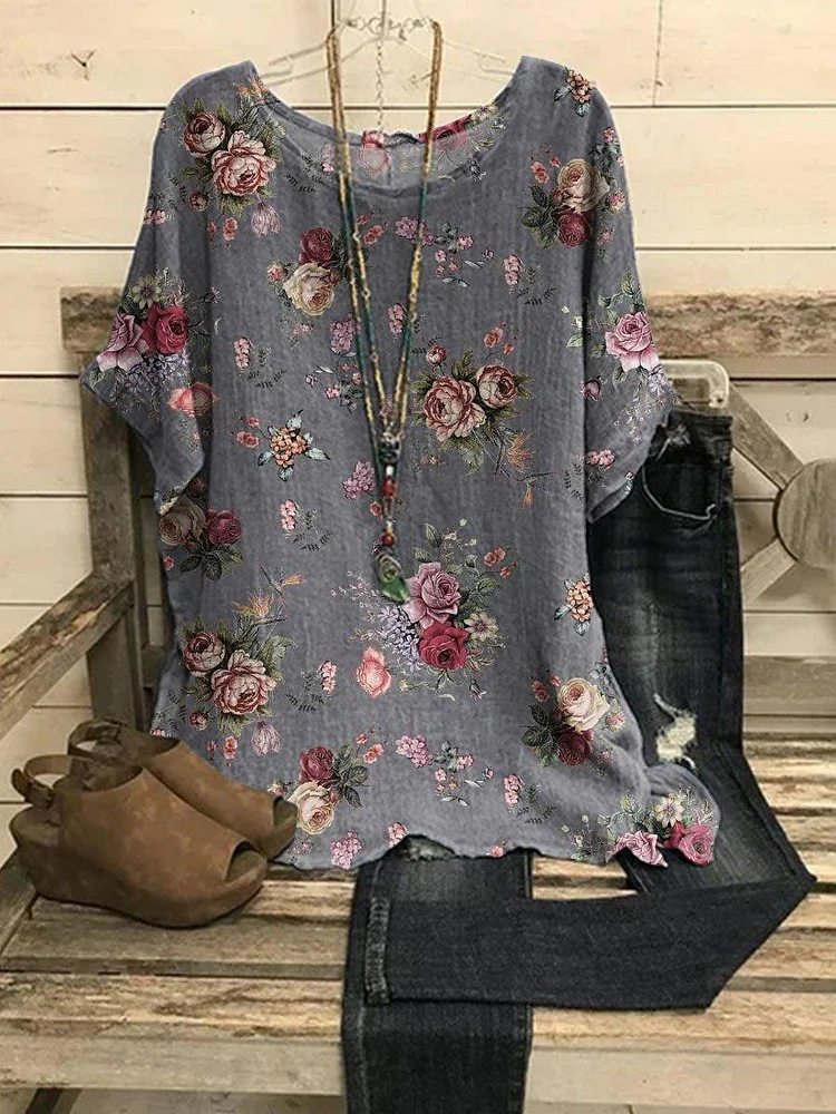 Women's Vintage Flower Casual Top