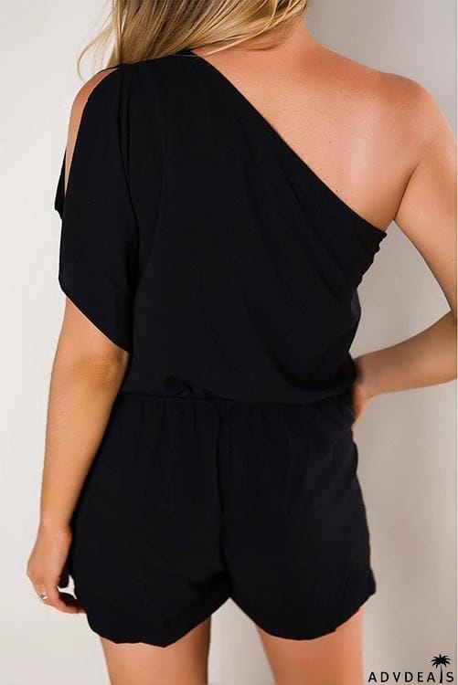 Ruffles One Shoulder Pockets Romper