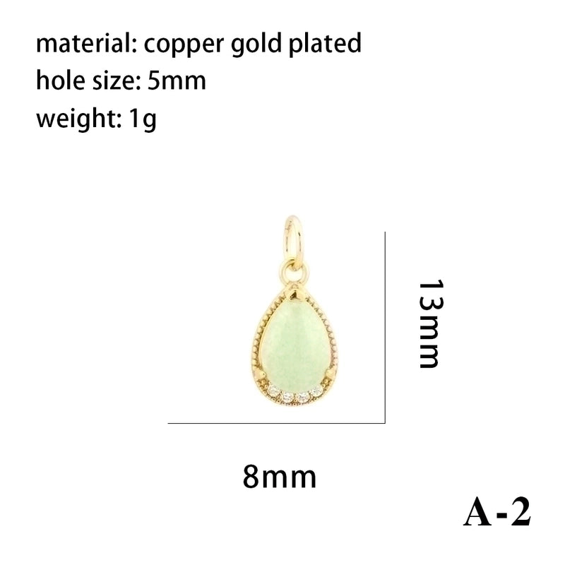 Minimalist Oval Water Droplets Heart Shape Stone Copper Plating Inlay Zircon 18k Gold Plated Charms