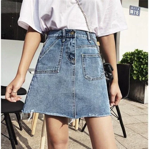 Skirts Women Summer Denim Large Size 5XL High-waist Pockets Vintage A-line Slim Hip-skirt Womens Students Fashion All-match Chic
