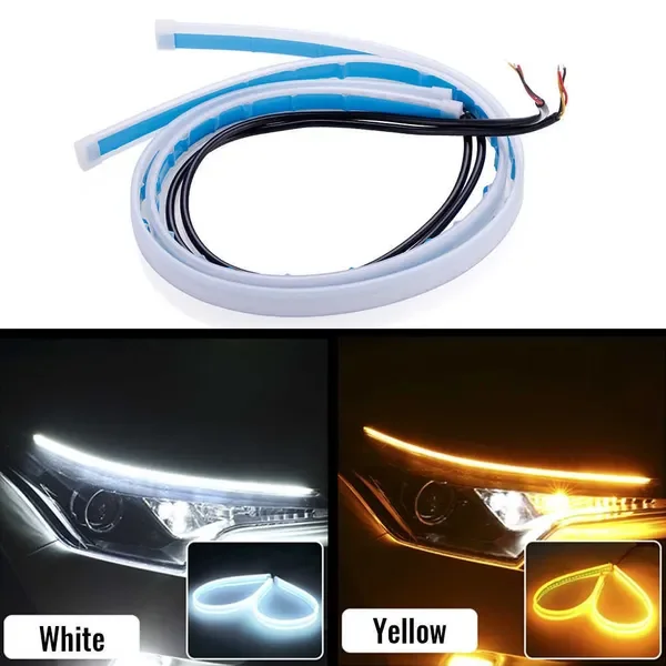 New 2PCS 12W Day Time Running Turning Universal Soft Tube Headlight Strip LED Turn Signal Light Car Accessories