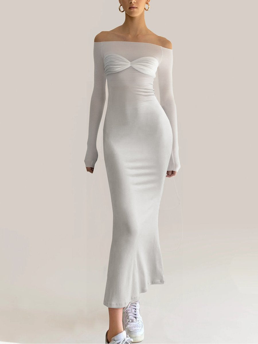 One Shoulder Bow Tie Slim Fit Midi Dress
