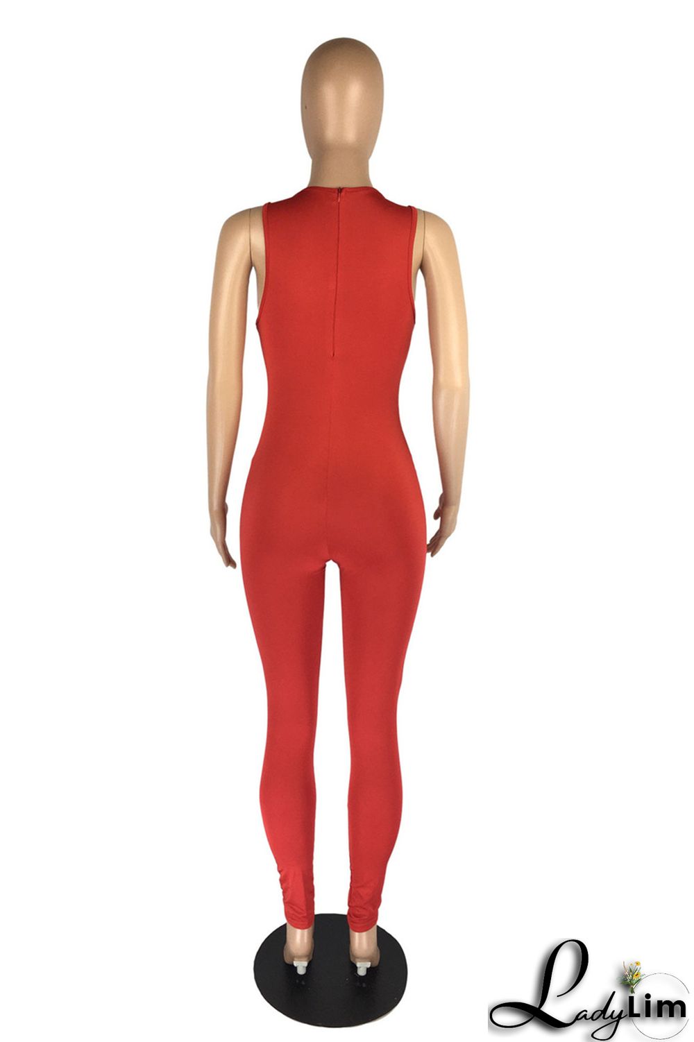 Red Fashion Casual Solid Basic O Neck Skinny Jumpsuits