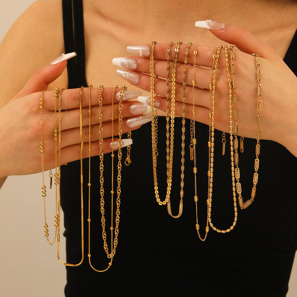 2025 Popular Women'S Design Hollow Round Bead Chain Multi-Layer Summer Clavicle Chain Stainless Steel Necklace