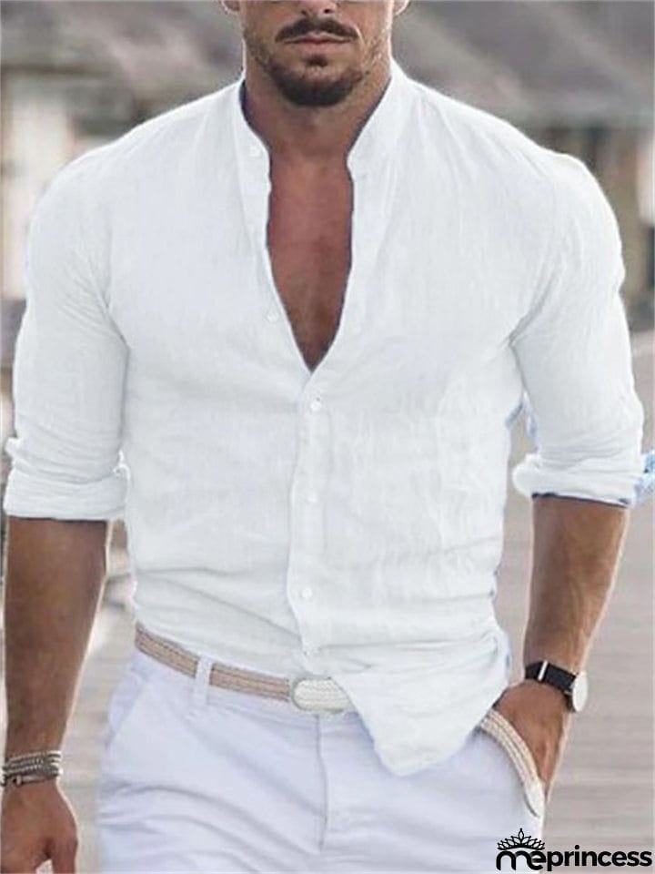 Casual Men's Stand Collar Long Sleeve Button Shirts