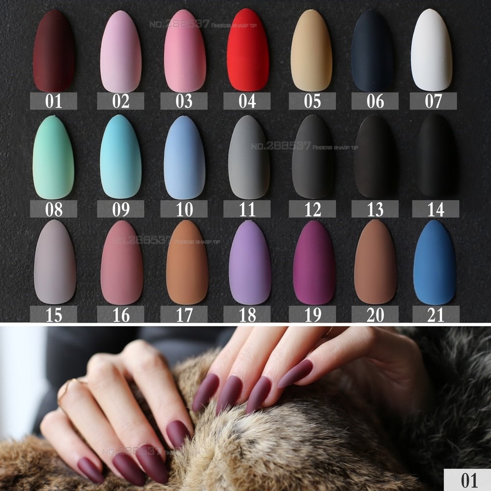 New Matte False Short Pointed Soft Pink Nude Red Black Blue fake stiletto nails full cover Pure colour candy Purple Khaki White