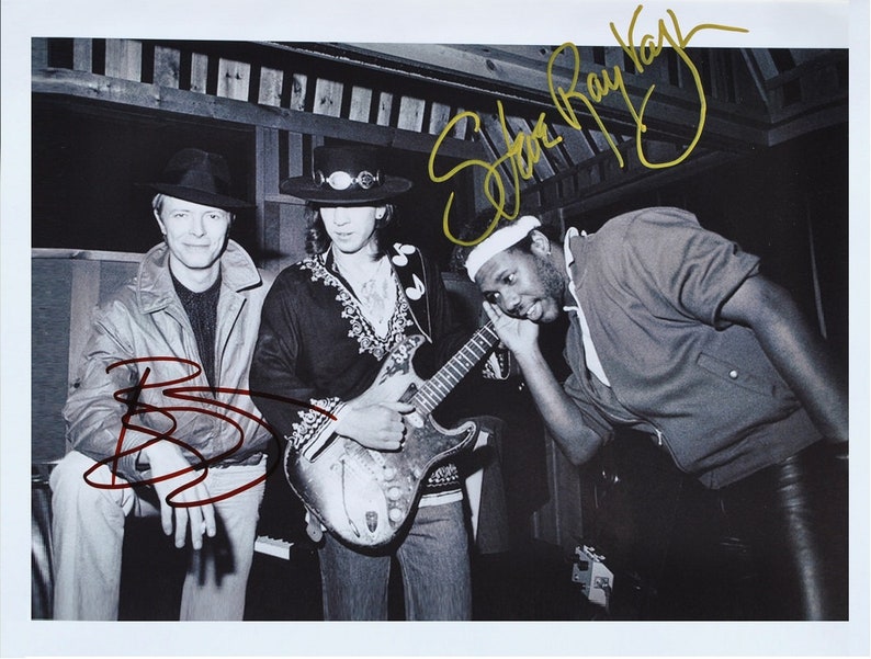 STEVIE RAY VAUGHN & David Bowie Signed Photo Poster painting X2 Double Trouble Ziggy Stardust wcoa