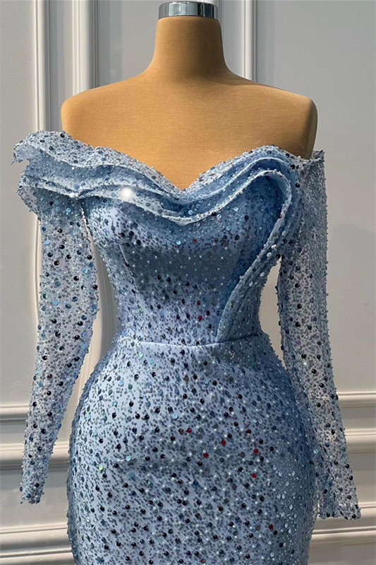 Beaded Sweetheart Neck Mermaid Slit Dress Ink Blue