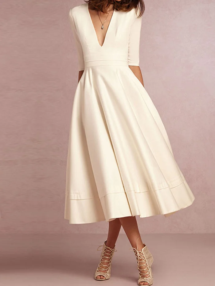 Deep V Sexy Mid Sleeve Dress