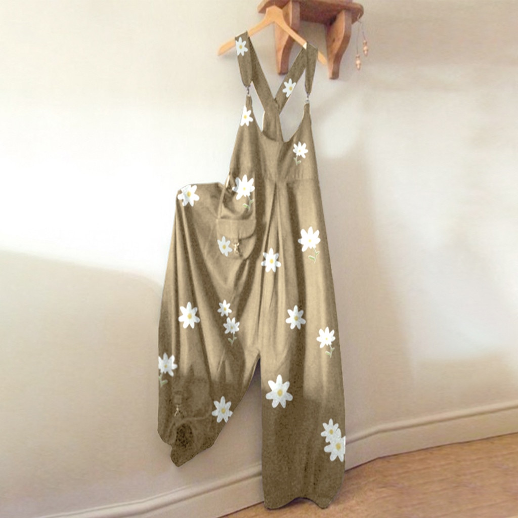 Fashion Floral Print Women O-Neck Daisy Casual Jumpsuit