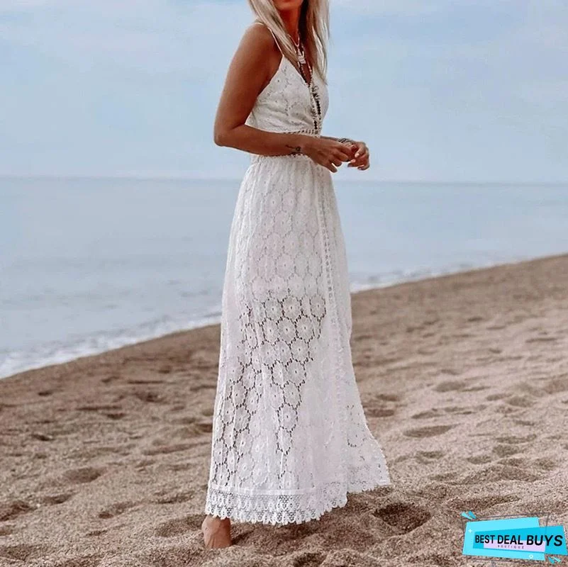 Ruffle Print Bohemian Resort Beach Dress