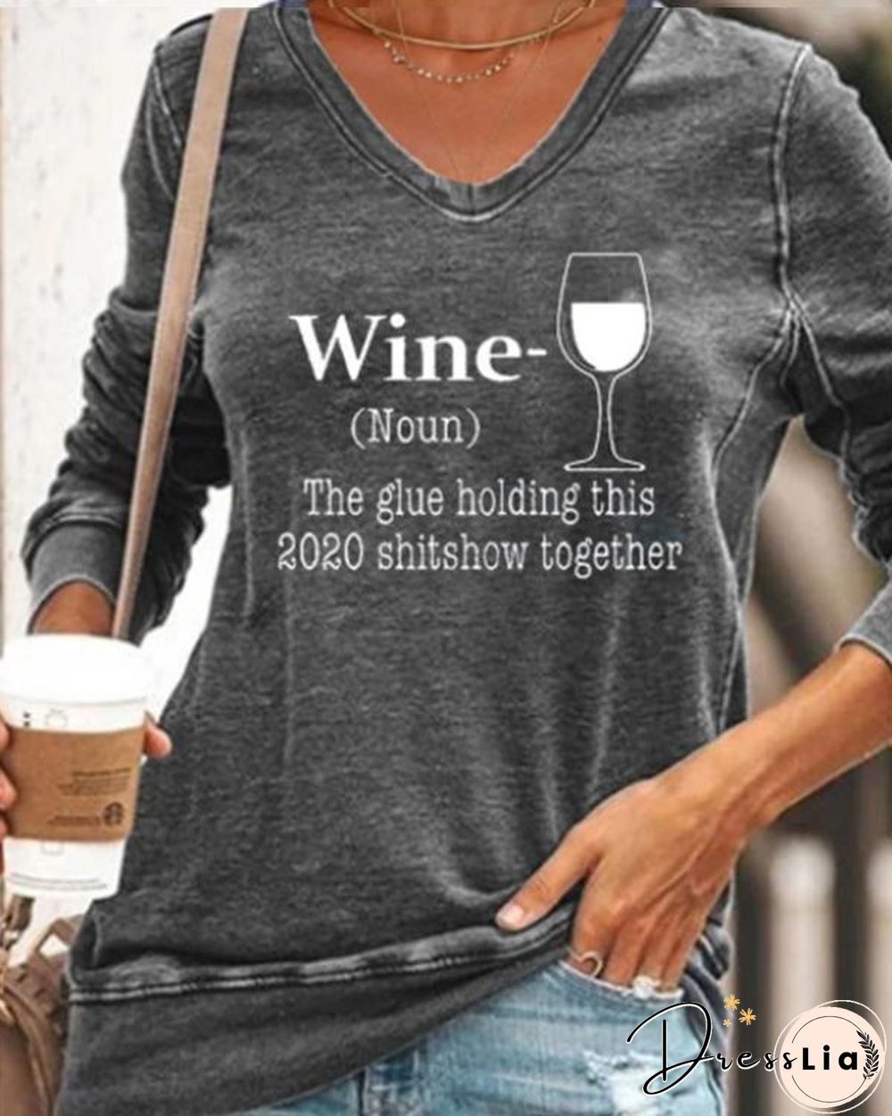 Women Casual Long Sleeve Printed V Neck Shirt