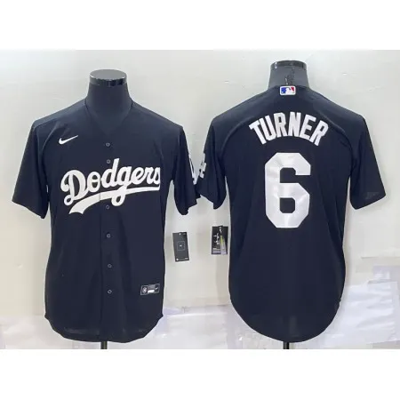 Men's Los Angeles Dodgers #6 Trea Turner Black Cool Base Stitched Baseball Jersey HJAP