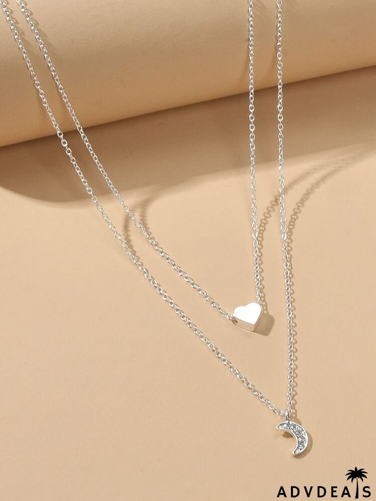 Heart & Moon Pendant Layered Necklace
