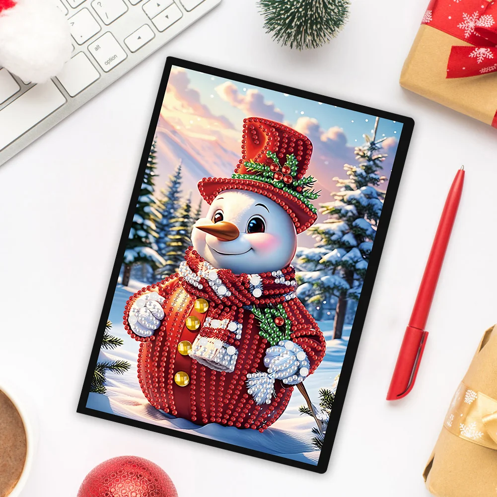 Snowman A5 Size Diamond Painting Notebook Set with 4Pcs Bookmark Holiday Gift