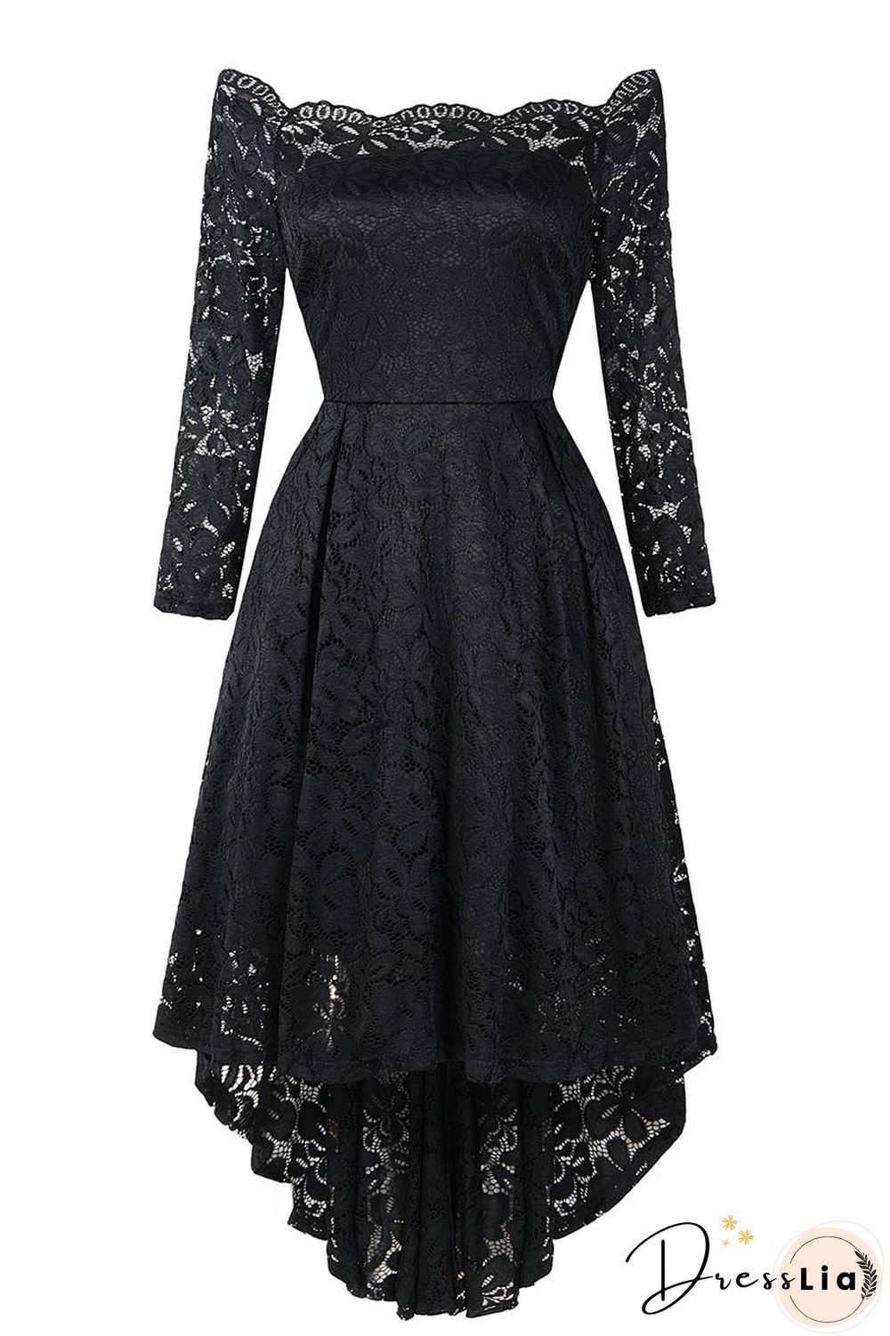 Purple Off-the-shoulder Scalloped High Low Prom Dress