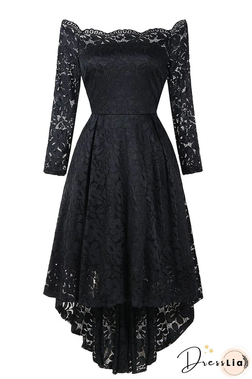 Purple Off-the-shoulder Scalloped High Low Prom Dress