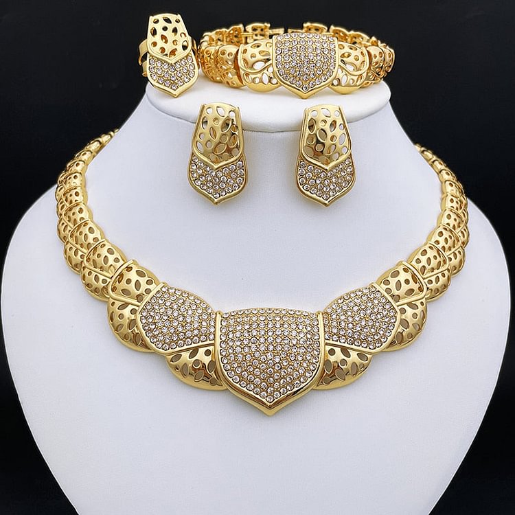 Italian Gold Plated Jewelry Set Bridal Jewelry Wedding Necklace Earrings Sets For Women