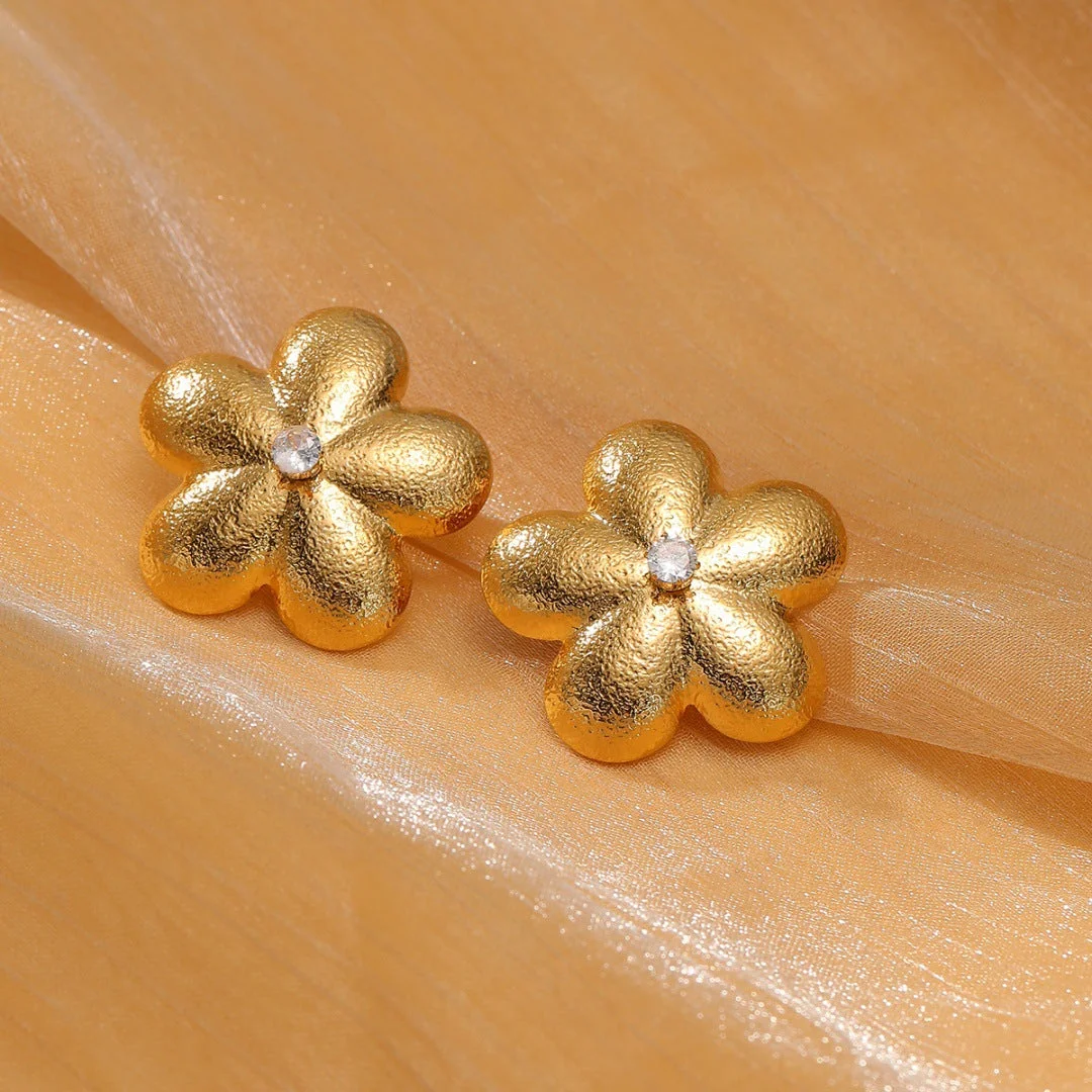 Zirconia Flower Earrings And Ring
