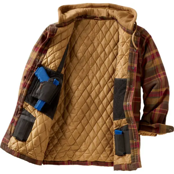 Men'S Western Tactical Check Texture Chunky Hooded Jacket