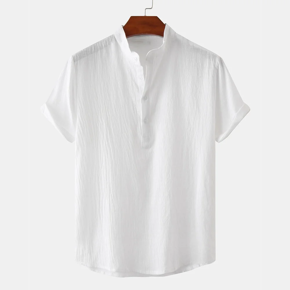 Smiledeer New men's summer stand collar cotton linen short-sleeved shirt
