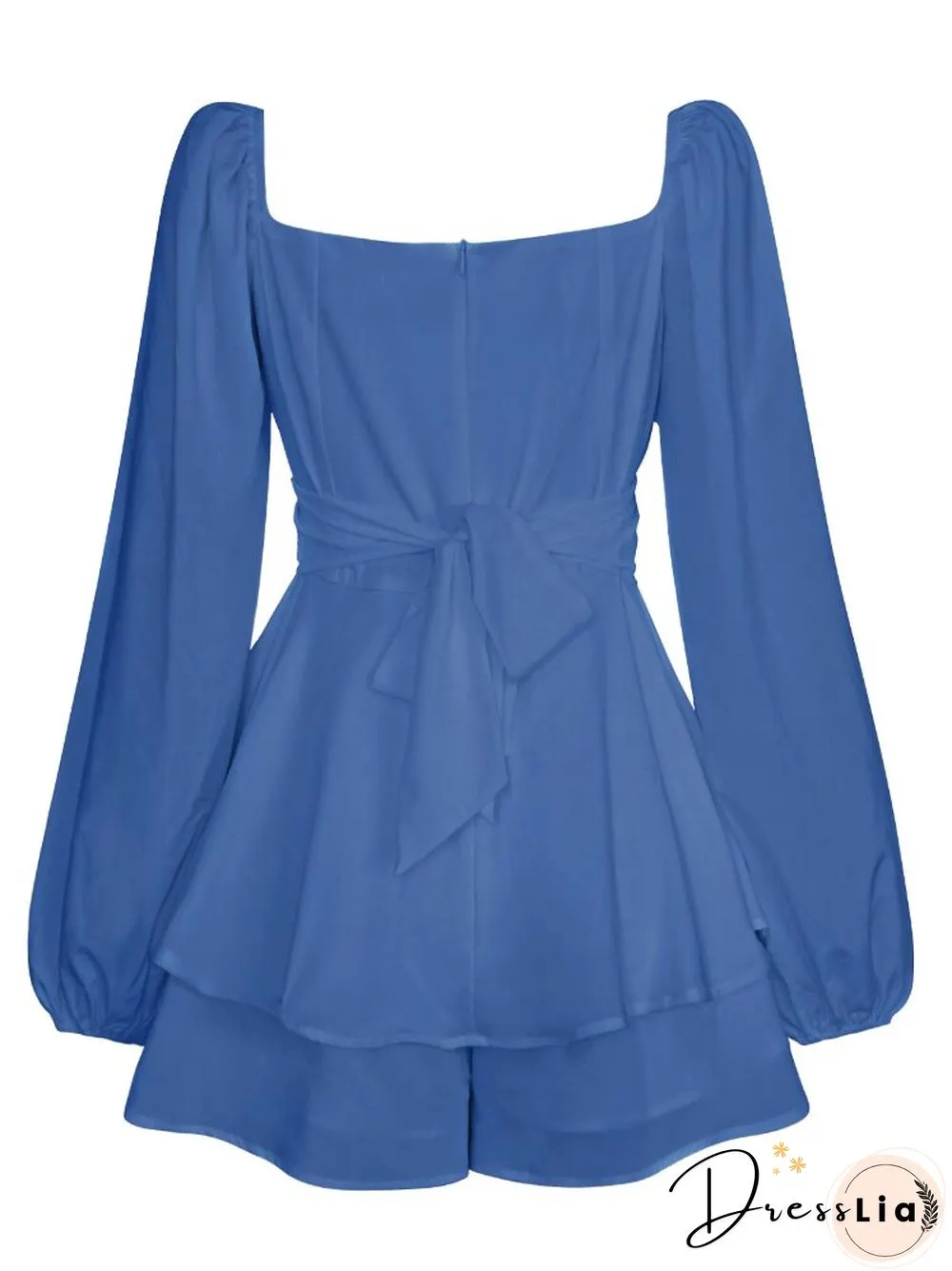 New Solid Color Women's Fashion Jumpsuit Square Collar Lantern Long Sleeve Ruffled Shorts Casual Skirt Dresses For Women Dress