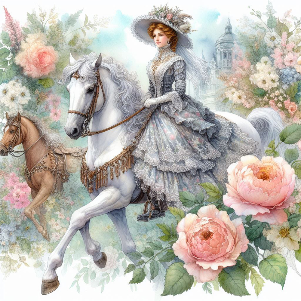 Rococo Girl And Flower 40*40cm(canvas) full round drill diamond painting