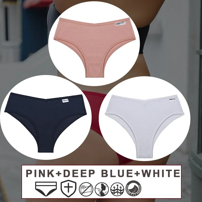 FINETOO 3PCS/Set Women's Cotton Panties Sexy Lingerie Underwear  M-3XL Bikini Thongs Panties For Woman Plus Size Female Briefs