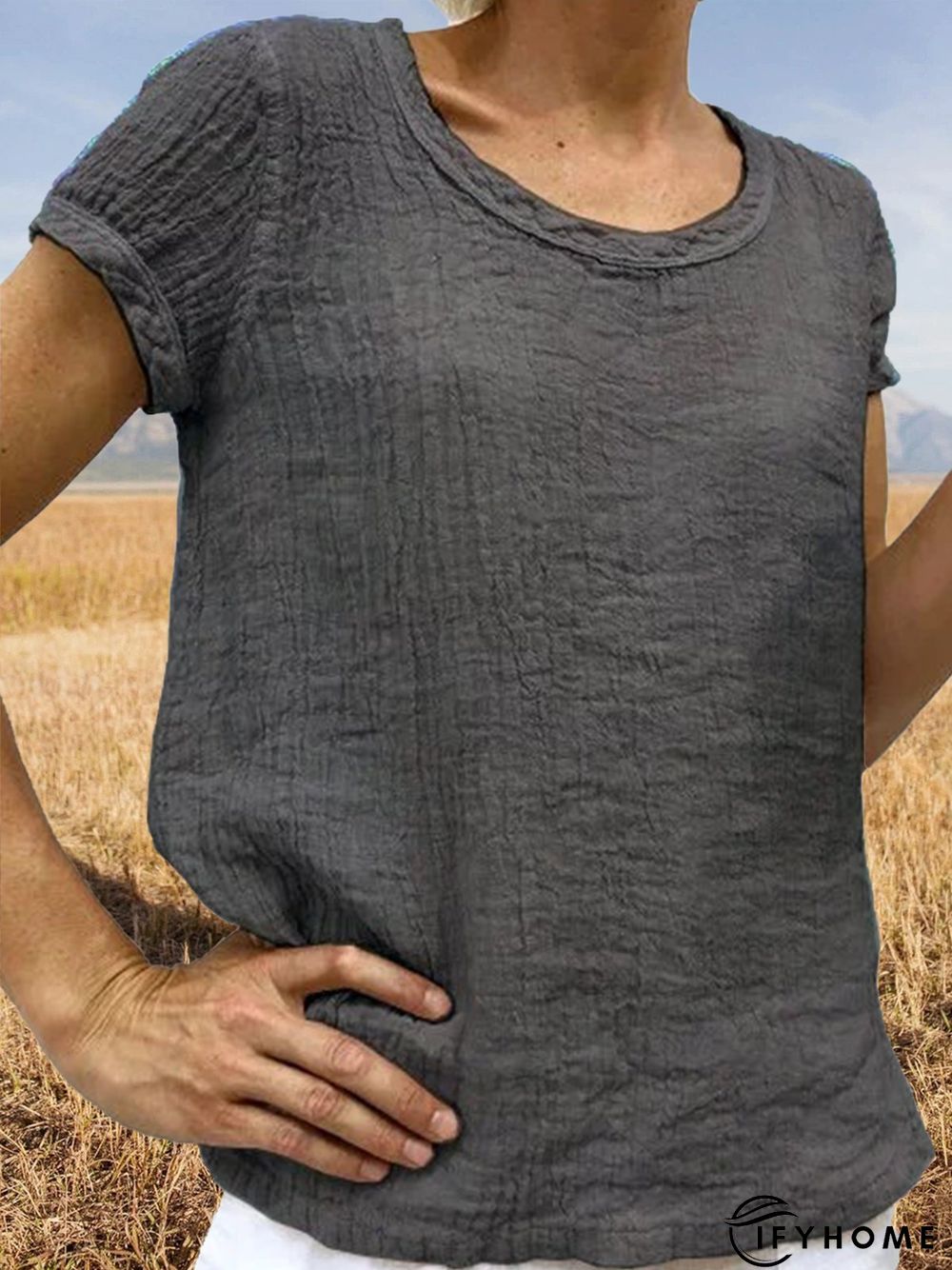 Plain Linen Short Sleeve Casual Blouses | IFYHOME