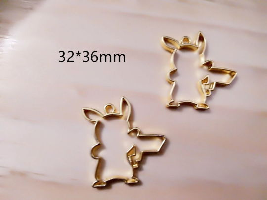Double-sided Cartoon Anime Pikachu Open Bezel Charm, Gold Animal Rabbit Charms, Hollow Bunny UV frame Charm for Resin Craft