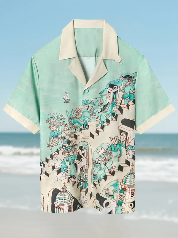 Men's Summer Island Village Print Shirt