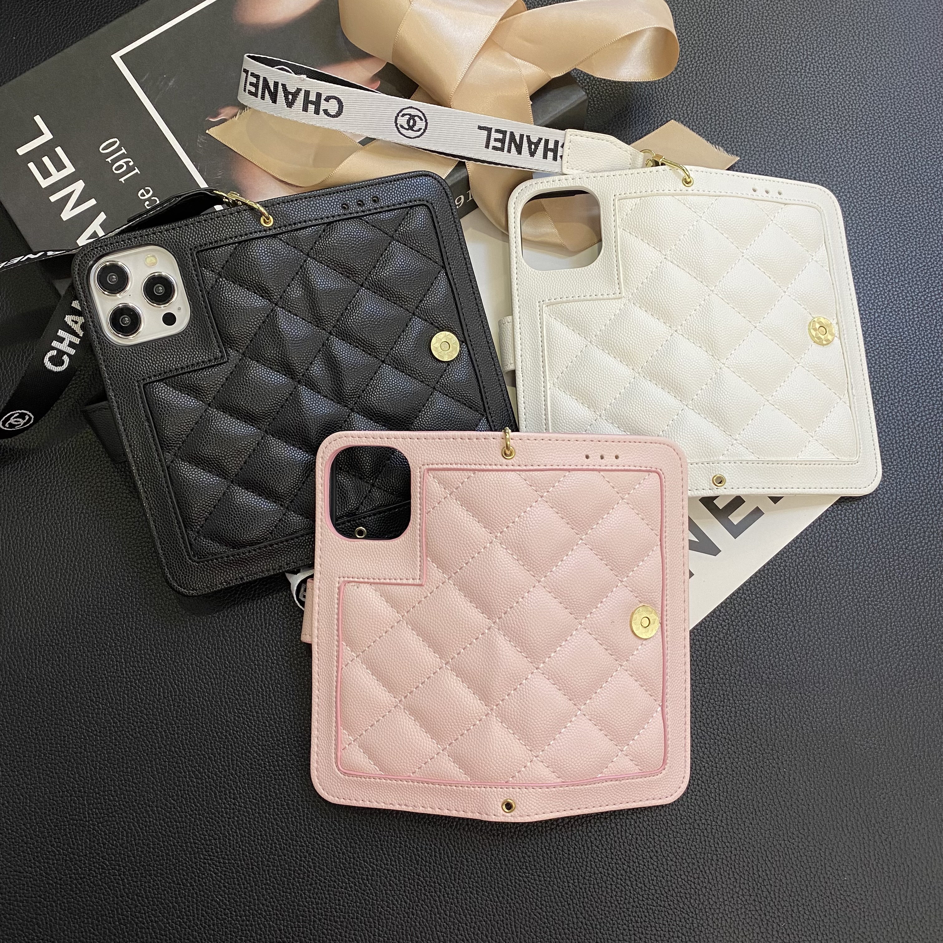 Chanel Genuine Leather Wallet Leather Crossbody Bag Apple iPhone Case