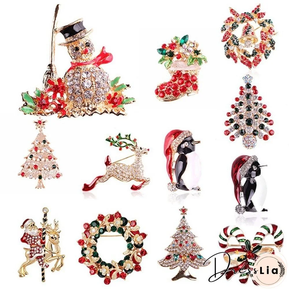 Fashion Crystal Christmas Snowman Christmas Tree Deer Brooch Pin Collar Womens Jewellery Xmas Party Jewelry