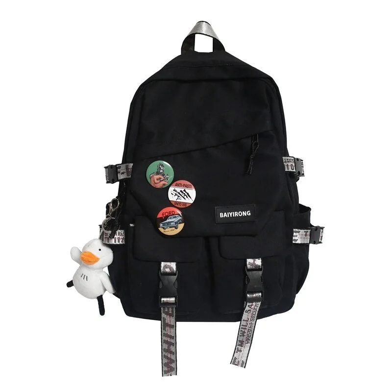 Diagonal Zipper Badge Boy Girl Backpack Double Pocket Bag Couple Version College Student Schoolbag Simple Design Women Rucksack