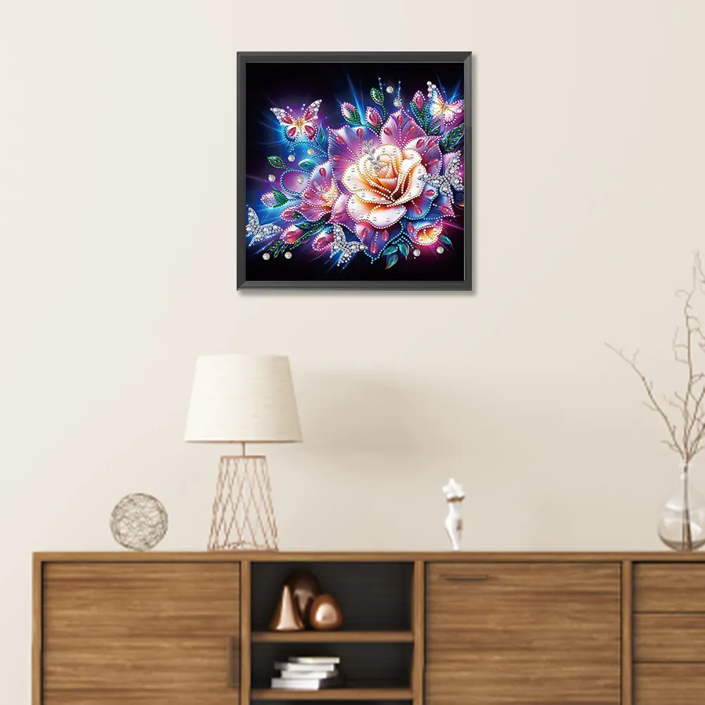 Diamond Painting - Partial Special Shaped Drill - Rose Butterfly(Canvas|30*30cm)