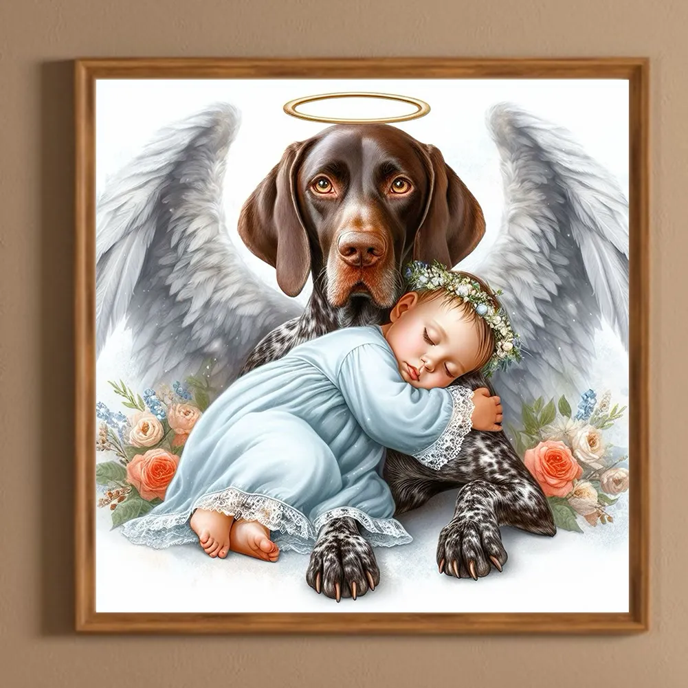 Full Round Diamond Painting 30*30cm - Angel Dog And Baby