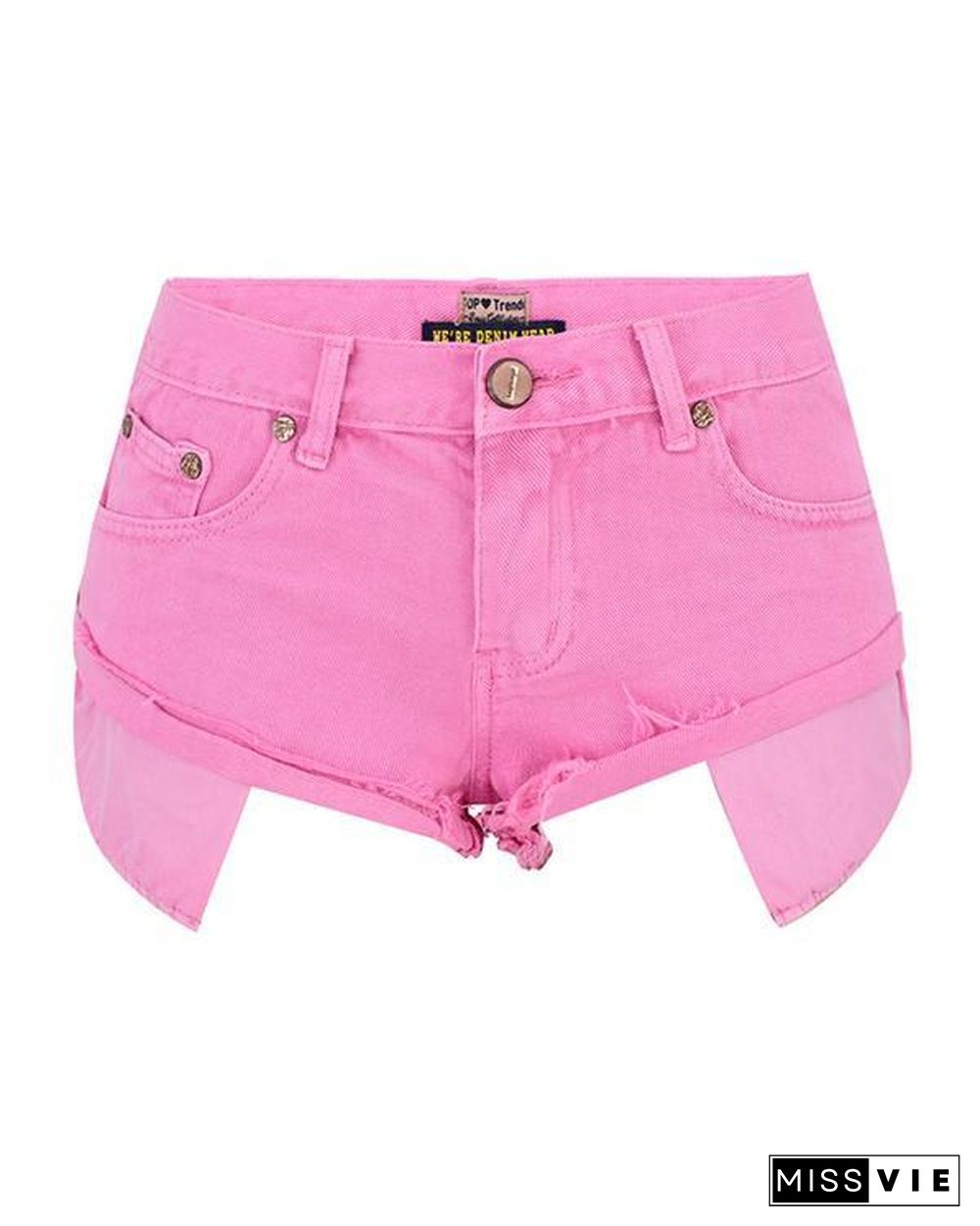 Macaron Pink Low&nbsp;Waist Crimping Jeans Shorts Pants