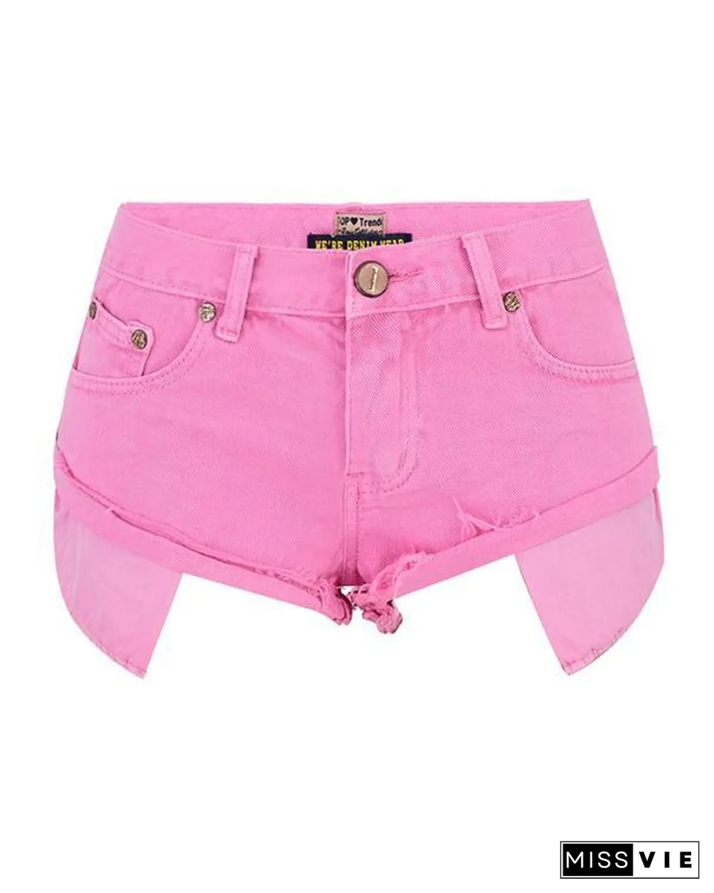 Macaron Pink Low&nbsp;Waist Crimping Jeans Shorts Pants