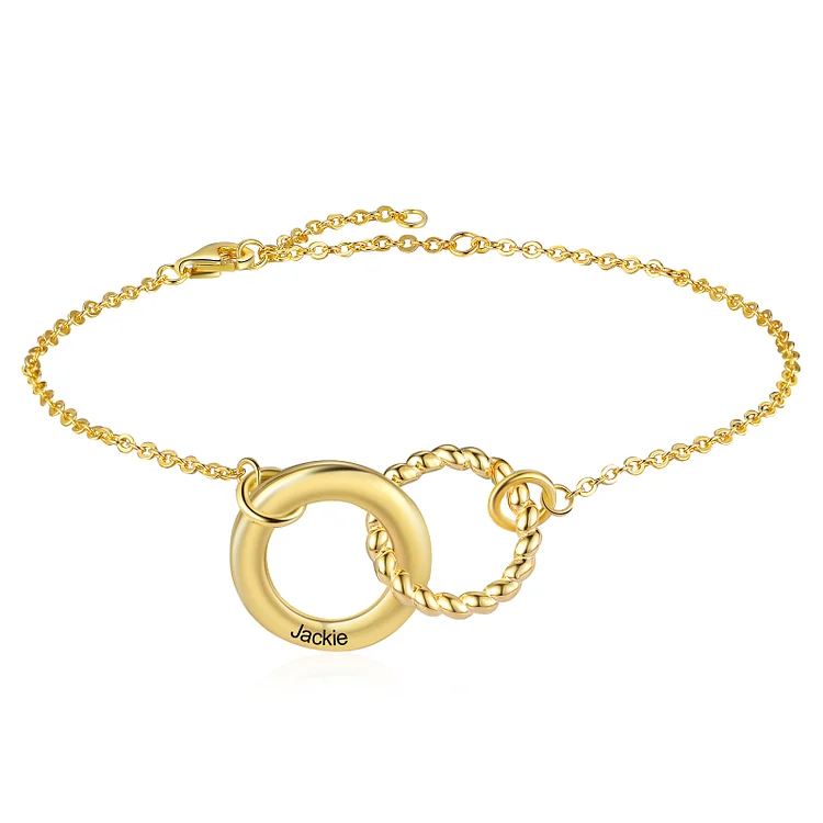 Interlocking Circles Bracelet in Gold Custom Name for Her
