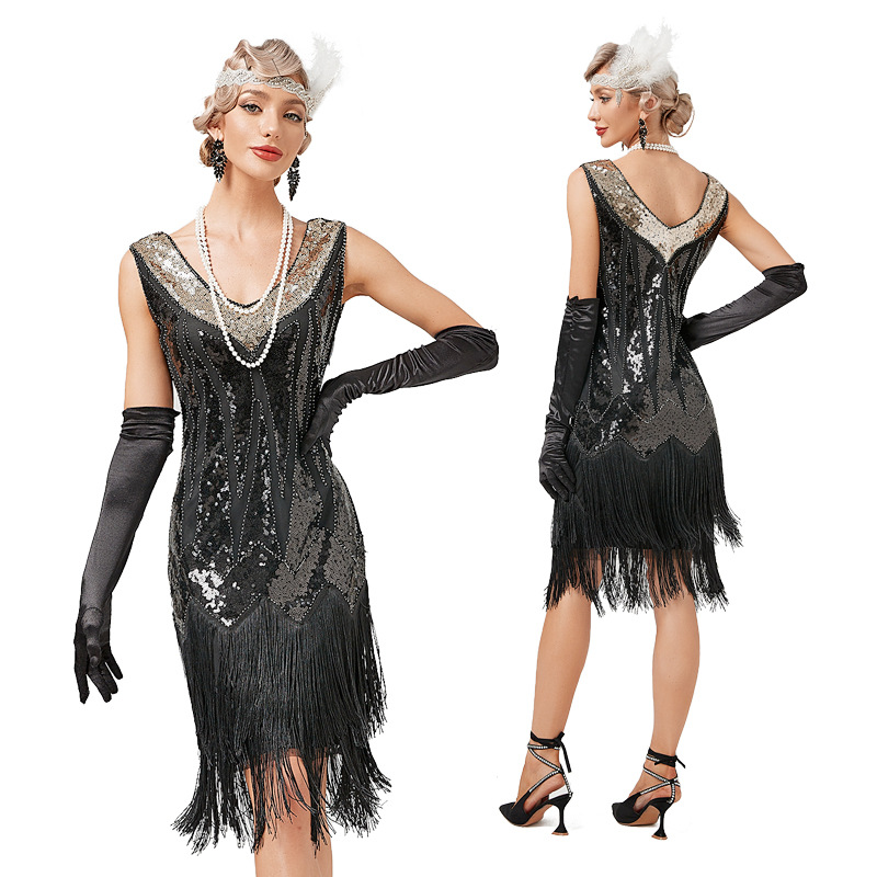 Great Gatsby 1920s Costume Sequined Tassels Flapper Girl Dress Women Cocktail Prom Dress Novameme