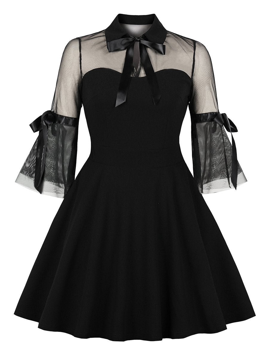 1940s Dress Openwork Mesh Stitching Dress