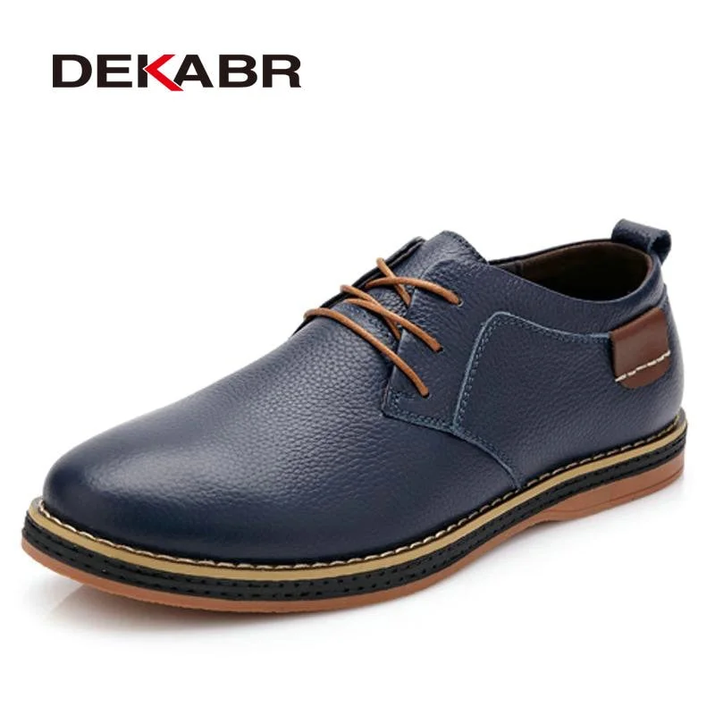 DEKABR High Quality Men Flats Casual New Genuine Leather Flat Shoes Men Oxford Fashion Lace Up Dress Shoes Work Shoe Sapatos