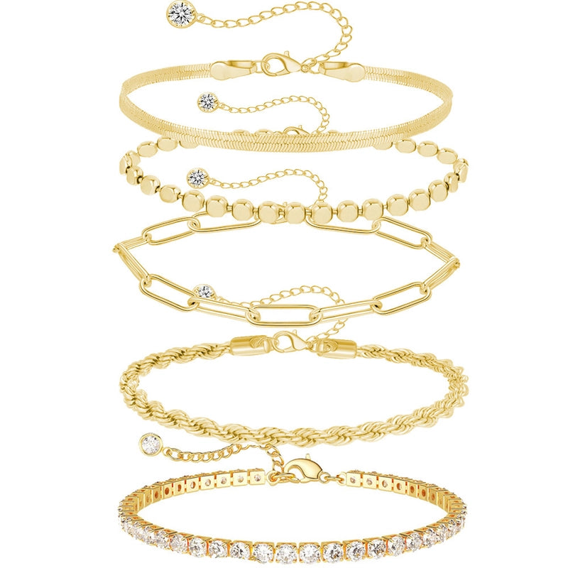 New Titanium Steel Gold Plated Bracelet Suit Fashion Simple Pclip Cuban Chain Bead Chain Jewelry