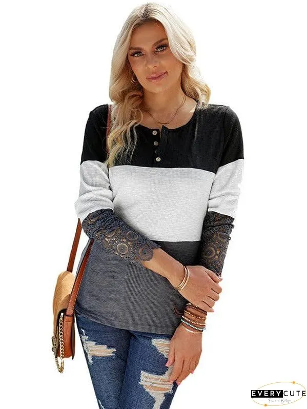 Casual Stylish Boat Neck Color Block Long Sleeve Sweater