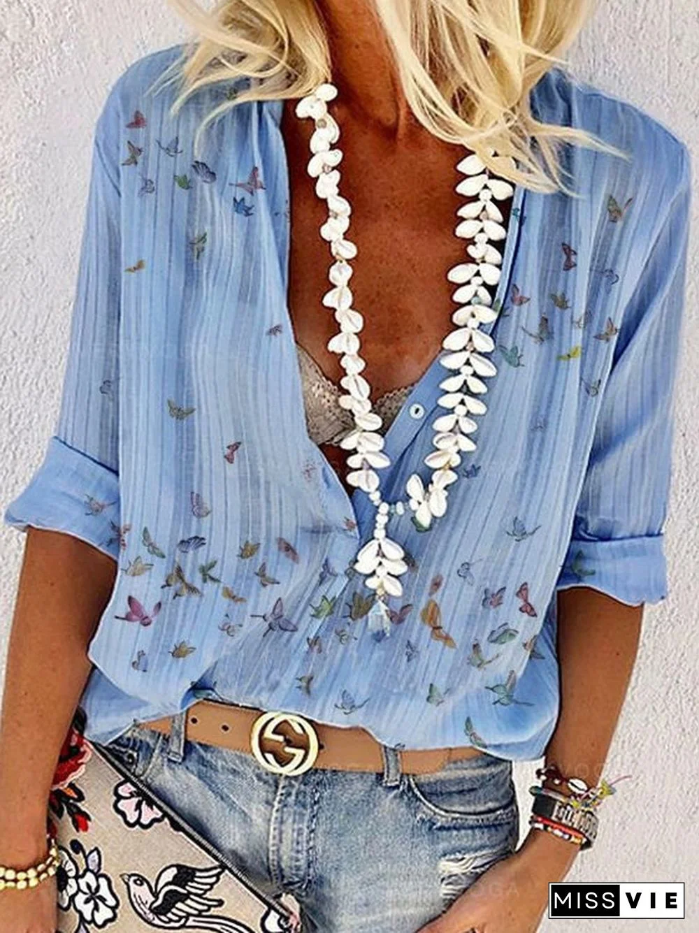 Printed Casual Cotton-Blend Tops