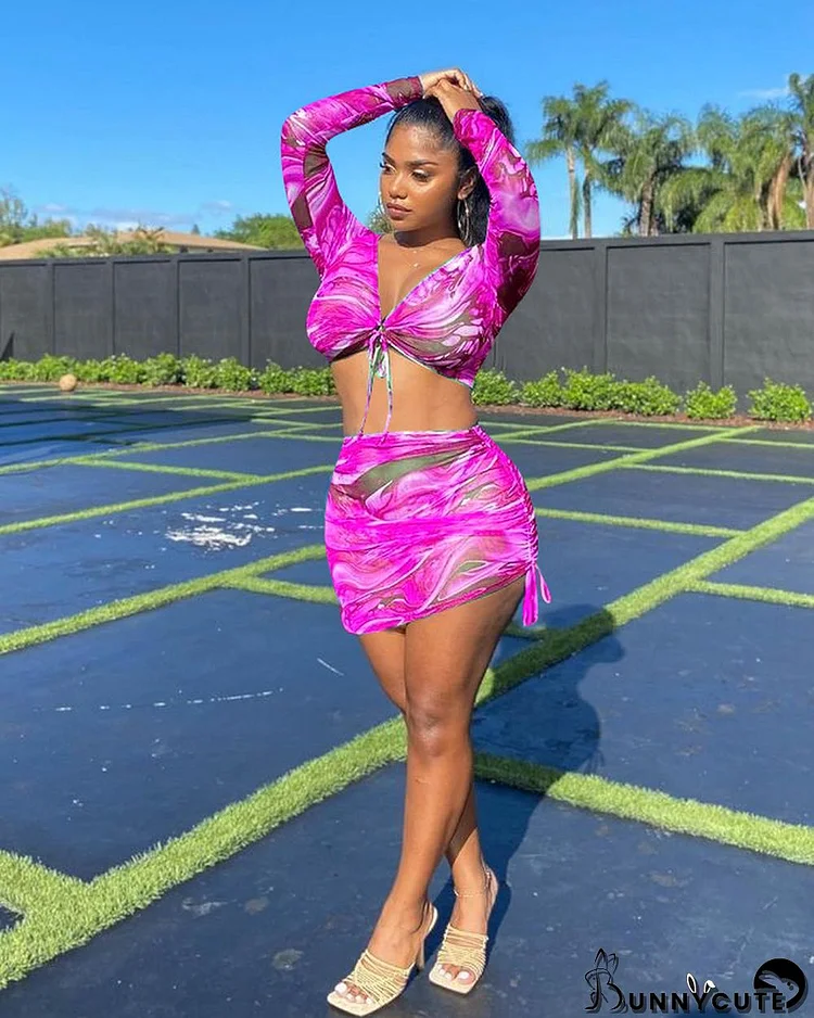 Summer beach suit fmesh print slim sexy beachwear sports breathable two-piece